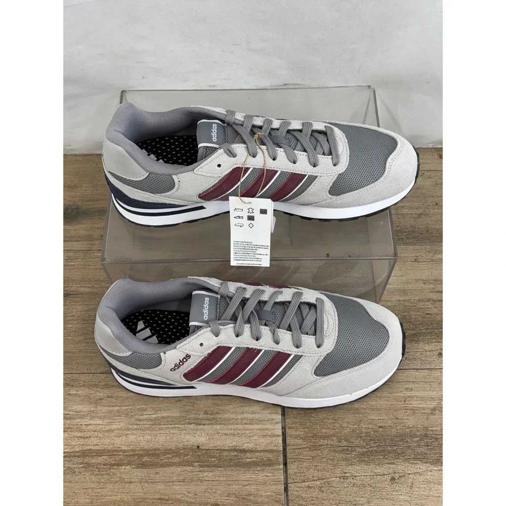 Adidas Men's Sneakers‎ Grey Burgundy White Size 11.5 Running Casual Shoes